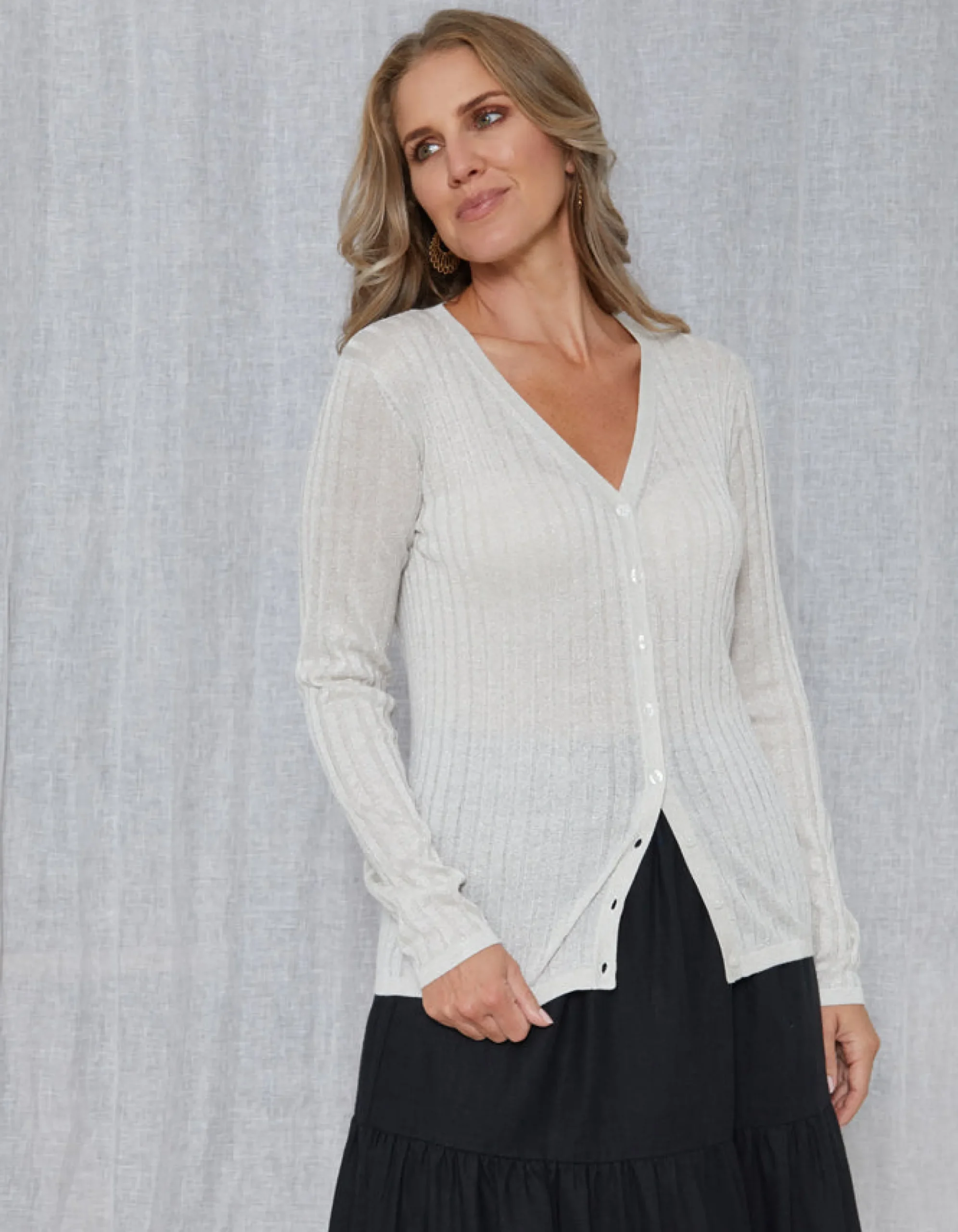 Beverly Lurex Cardigans - Silver Pearl