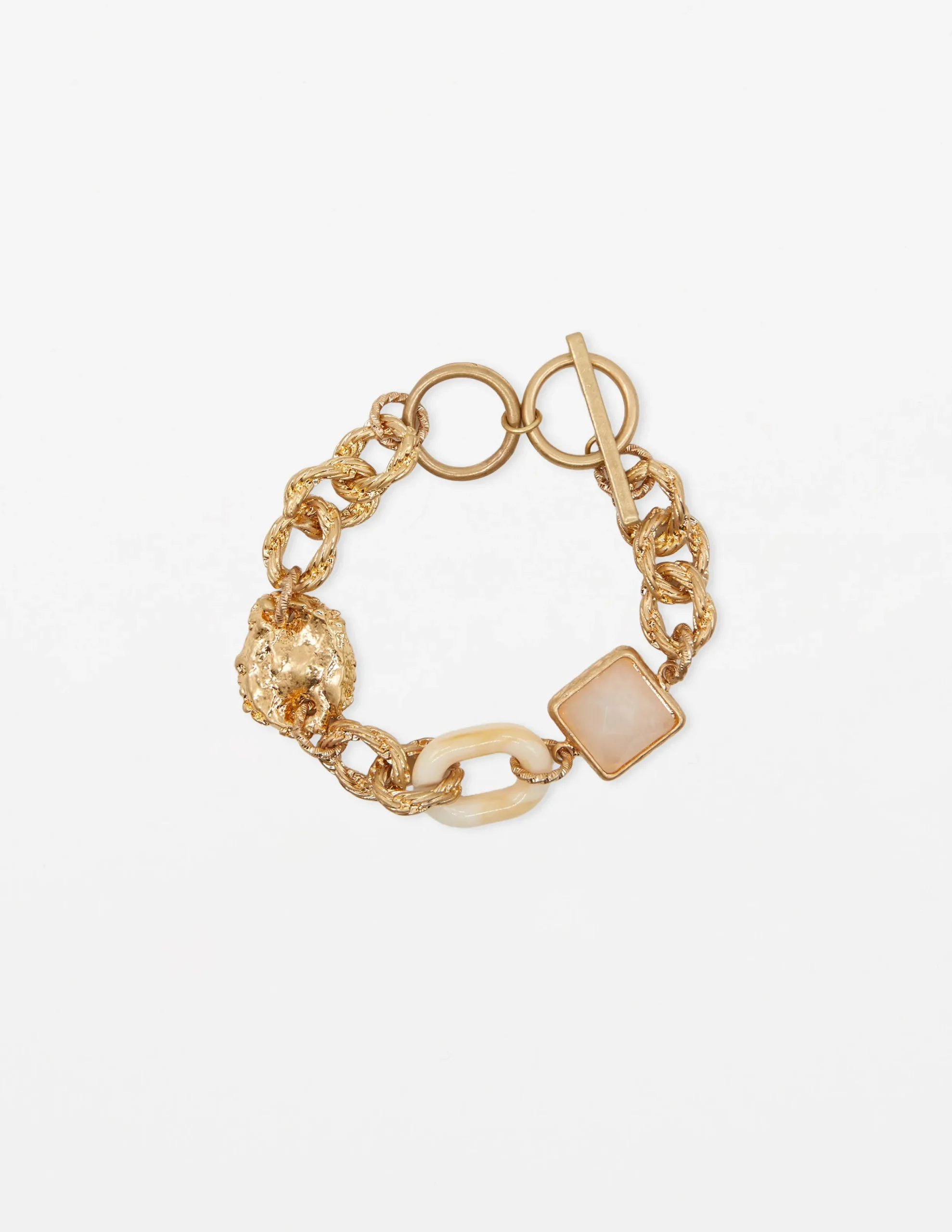 Bracelet Beaten Chain with Pink Quartz