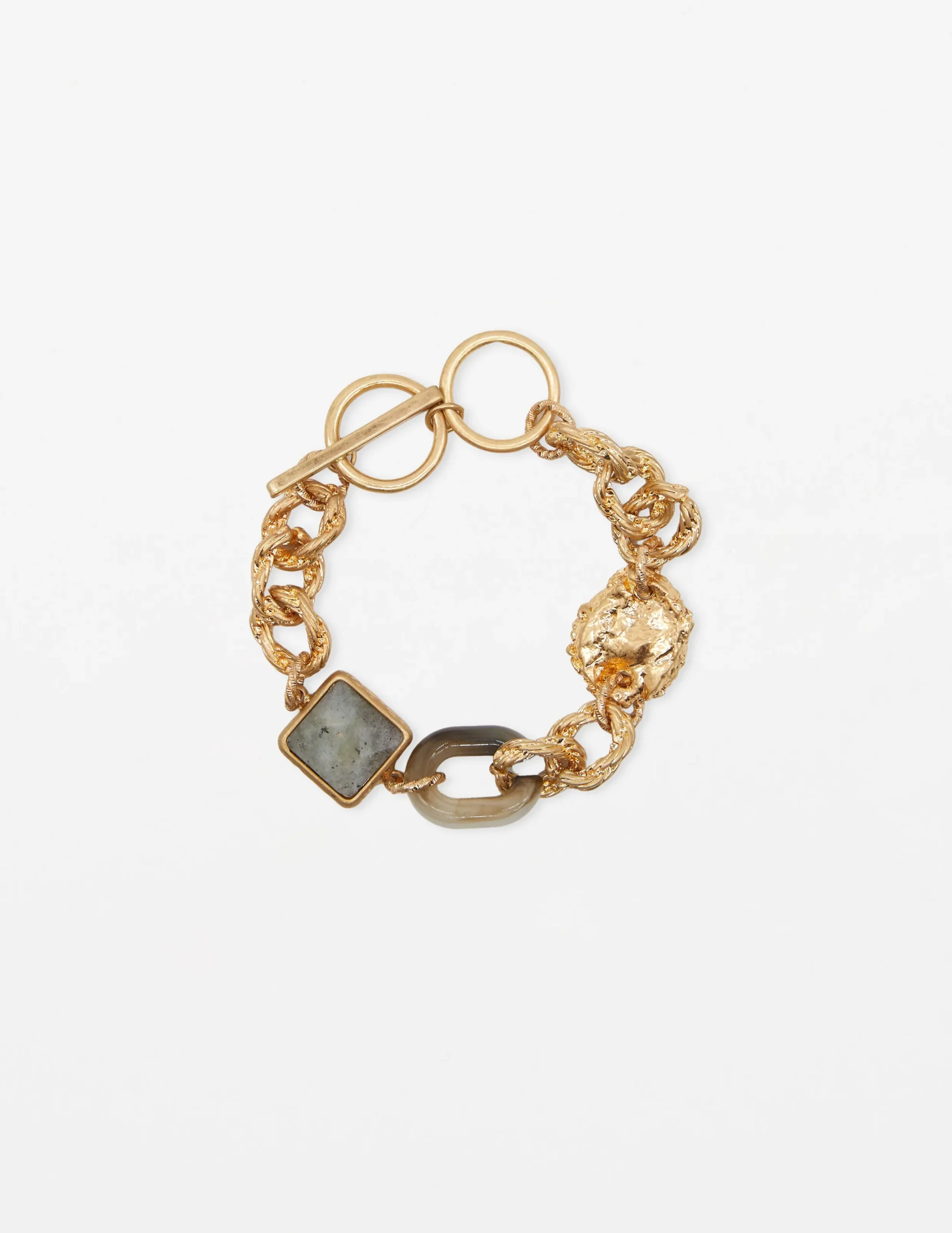 Bracelet Chunky Beaten Chain with Grey Quartz