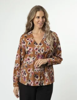 Cara Blouse - Blurred Blooms Rust