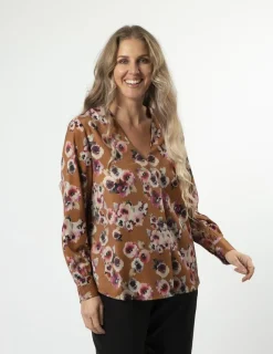 Cara Blouse - Blurred Blooms Rust