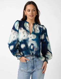 Cecily Top - Navy Floral Blur