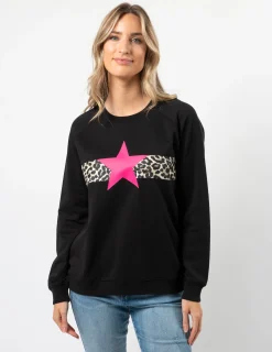 Classic Sweater - Black Neon Pink Star