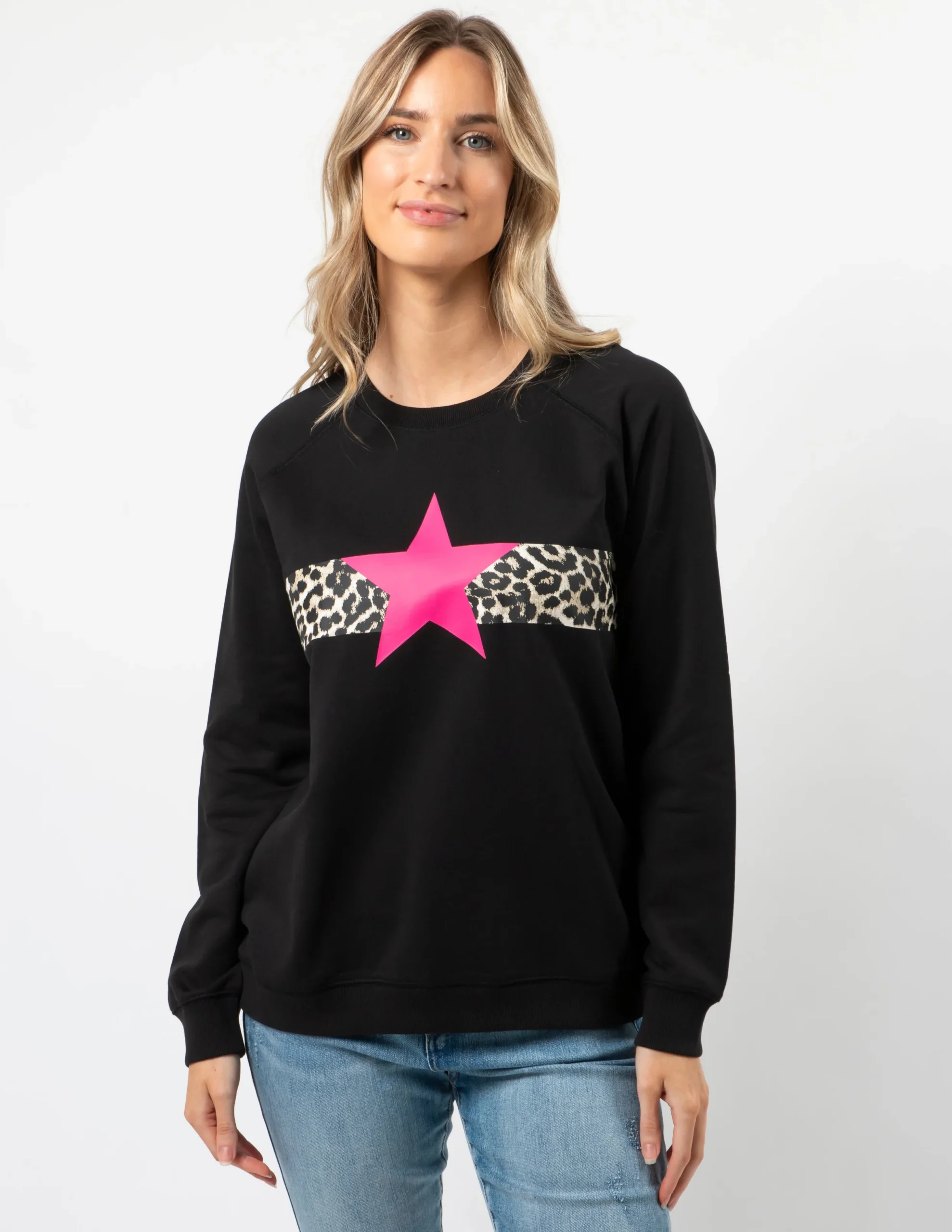Classic Sweater - Black Neon Pink Star