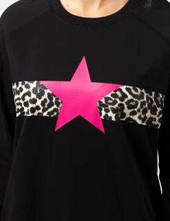 Classic Sweater - Black Neon Pink Star