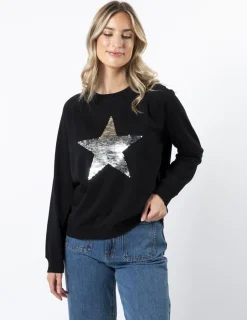 Classic Sweater - Black with Star Silver Sequins
