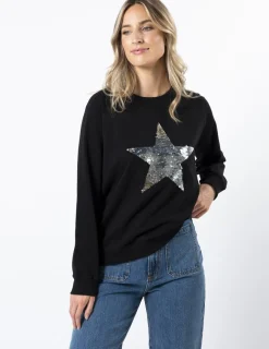 Classic Sweater - Black with Star Silver Sequins