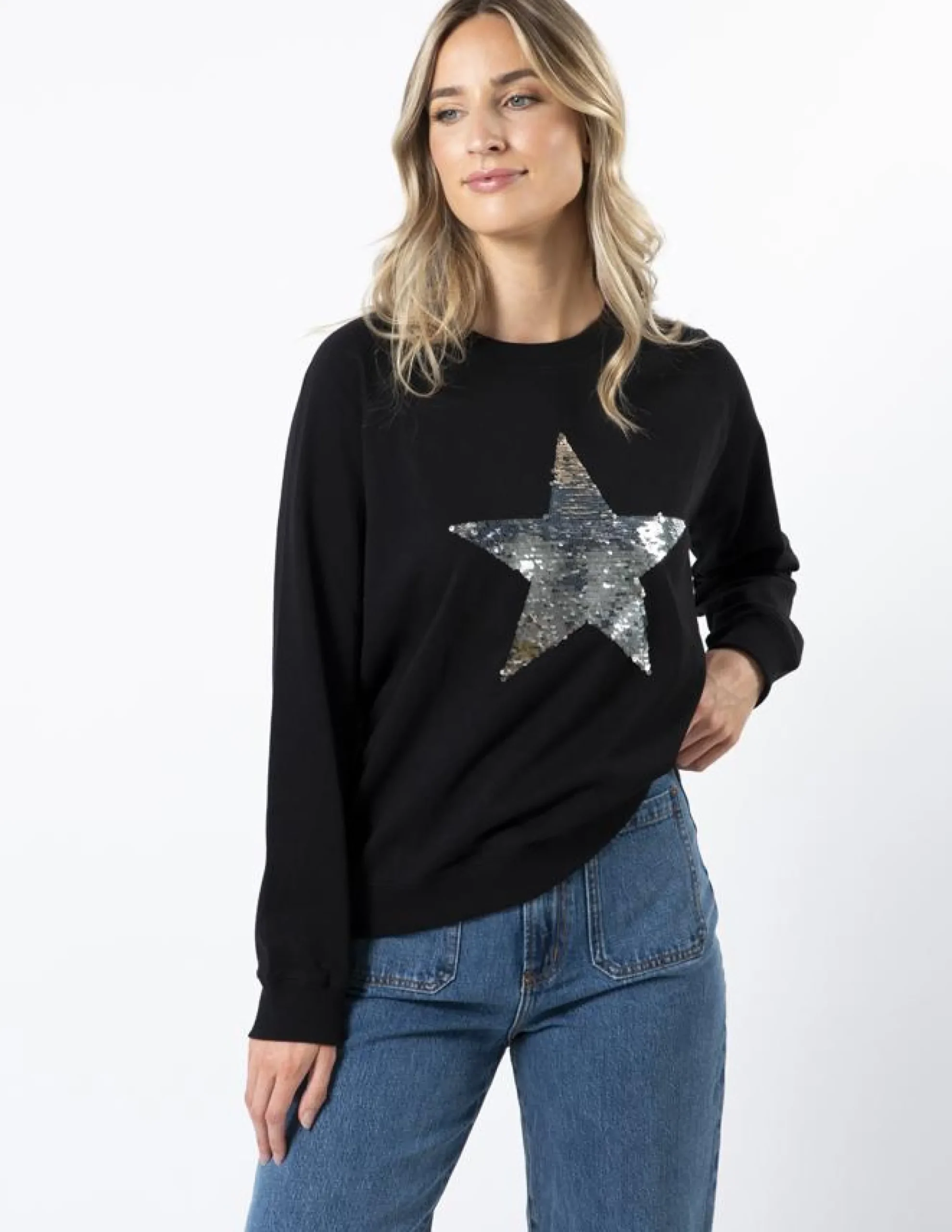 Classic Sweater - Black with Star Silver Sequins