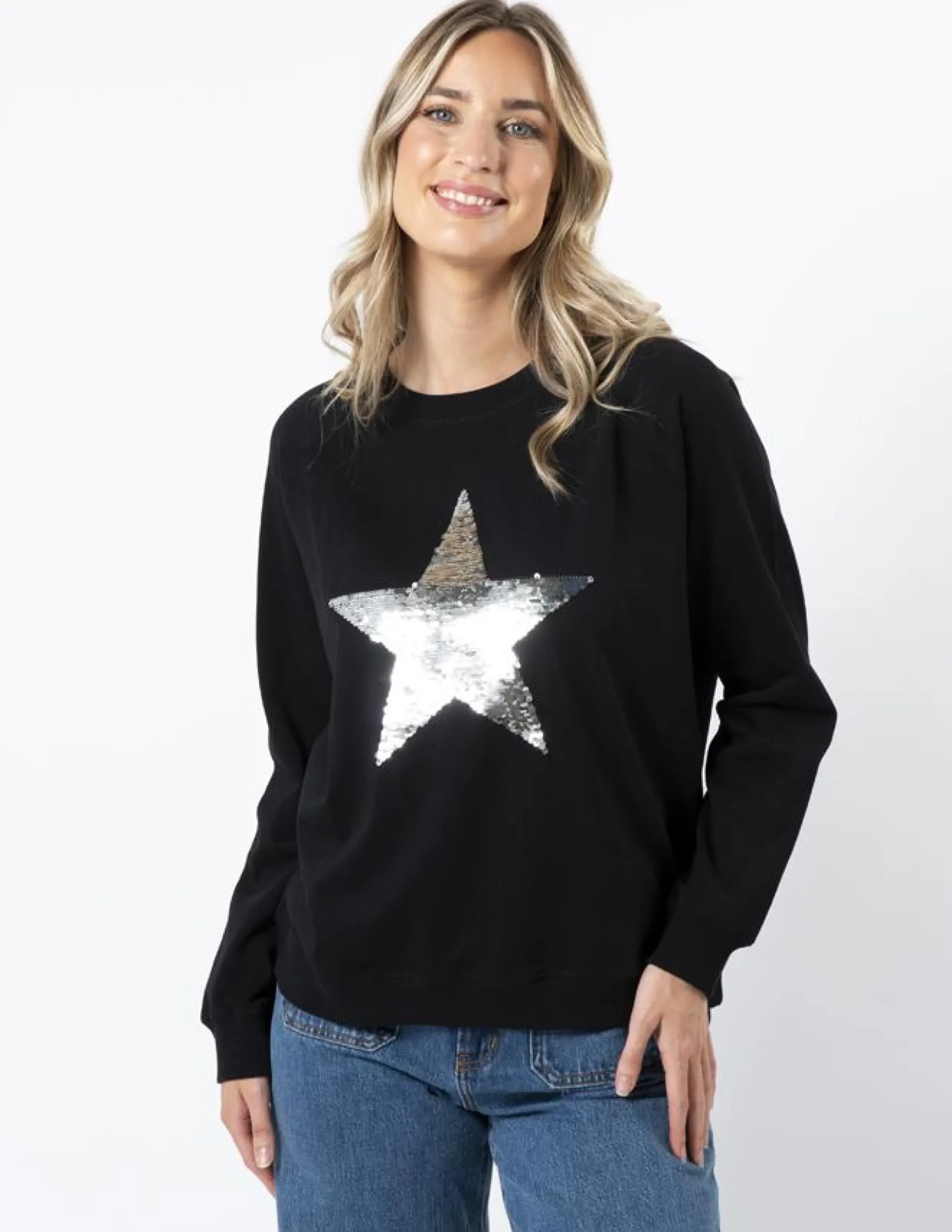 Classic Sweater - Black with Star Silver Sequins
