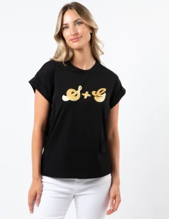 Cuff Sleeve T-Shirt - Black with Gold S+G Logo