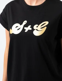 Cuff Sleeve T-Shirt - Black with Gold S+G Logo