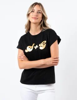 Cuff Sleeve T-Shirt - Black with Gold S+G Logo