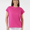 Cuff Sleeve T-Shirt - Cerise Pink Embroidered Logo