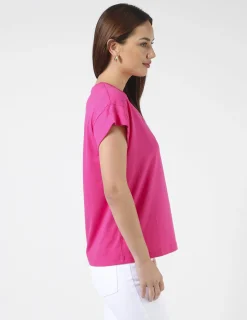 Cuff Sleeve T-Shirt - Cerise Pink Embroidered Logo