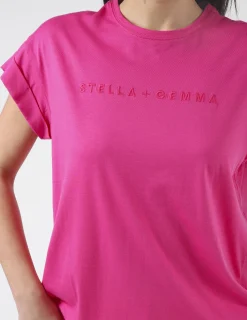 Cuff Sleeve T-Shirt - Cerise Pink Embroidered Logo