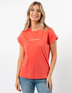 Cuff Sleeve T-Shirt - Coral Logo
