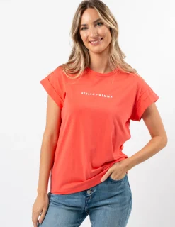 Cuff Sleeve T-Shirt - Coral Logo