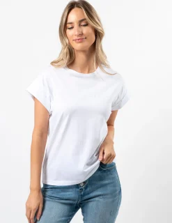 Cuff Sleeve T-Shirt - White Embroidered Logo