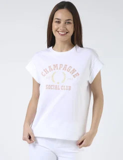 Cuff Sleeve T-Shirt - White Champagne Social