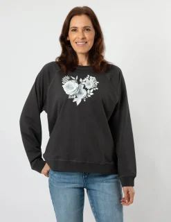 Everyday Sweater - Black Paper Flowers Heart