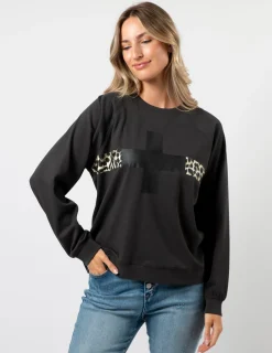 Everyday Sweater - Charcoal Cross Leopard Stripe