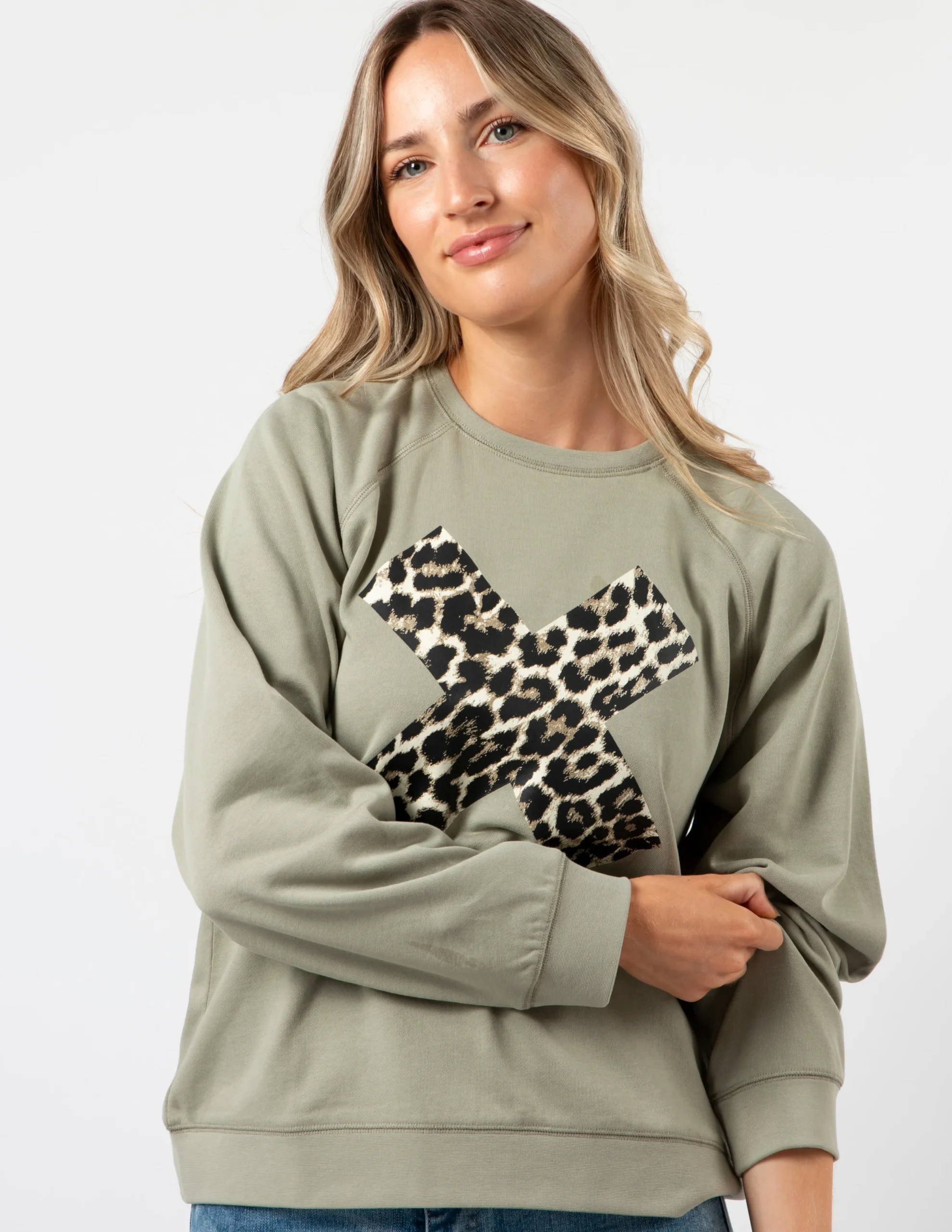 Everyday Sweater - Sage Leopard X