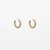 Flat Gold Bead Hoop Earrings