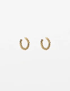 Flat Gold Bead Hoop Earrings