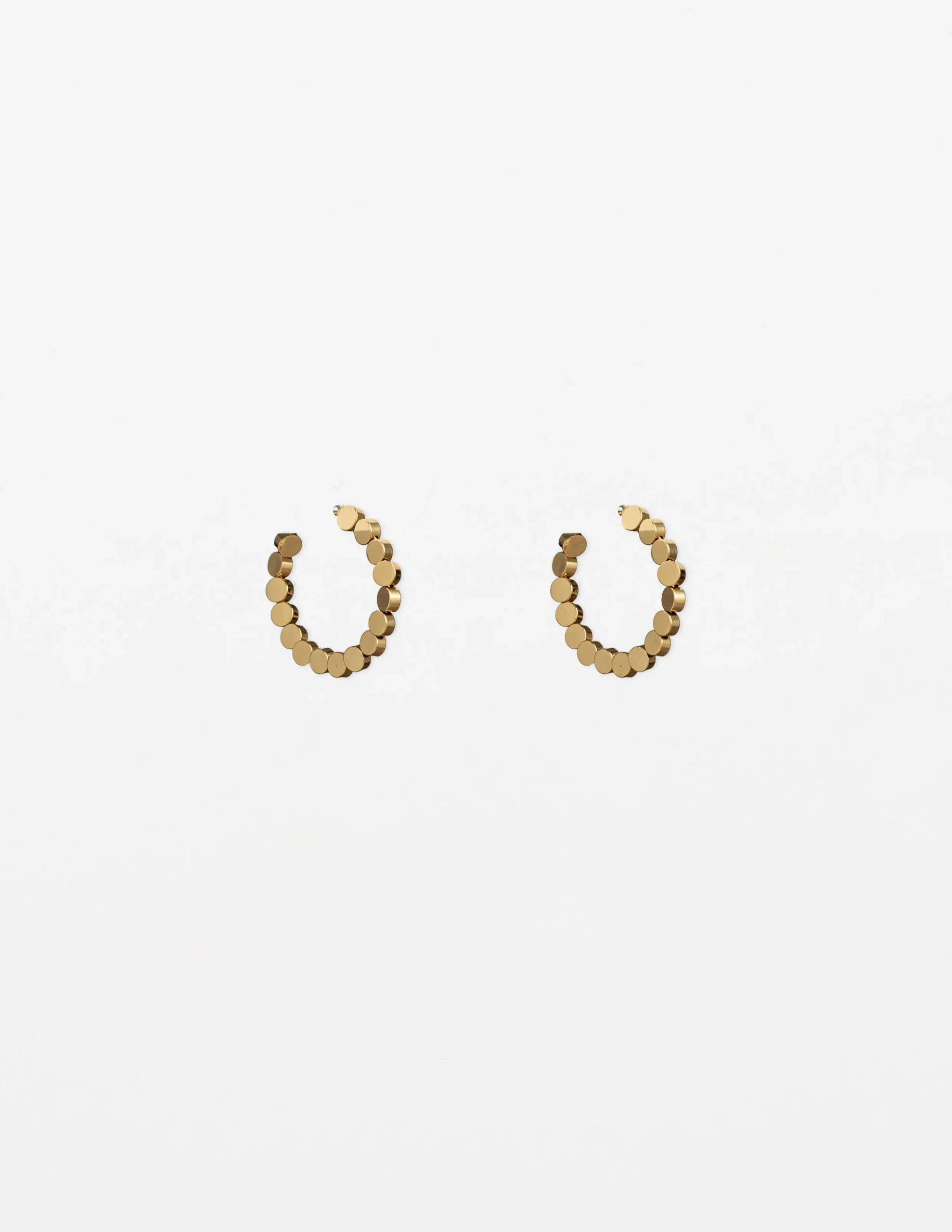 Flat Gold Bead Hoop Earrings