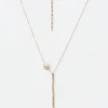 Gold Bar with Pearl Long Necklace