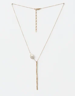 Gold Bar with Pearl Long Necklace