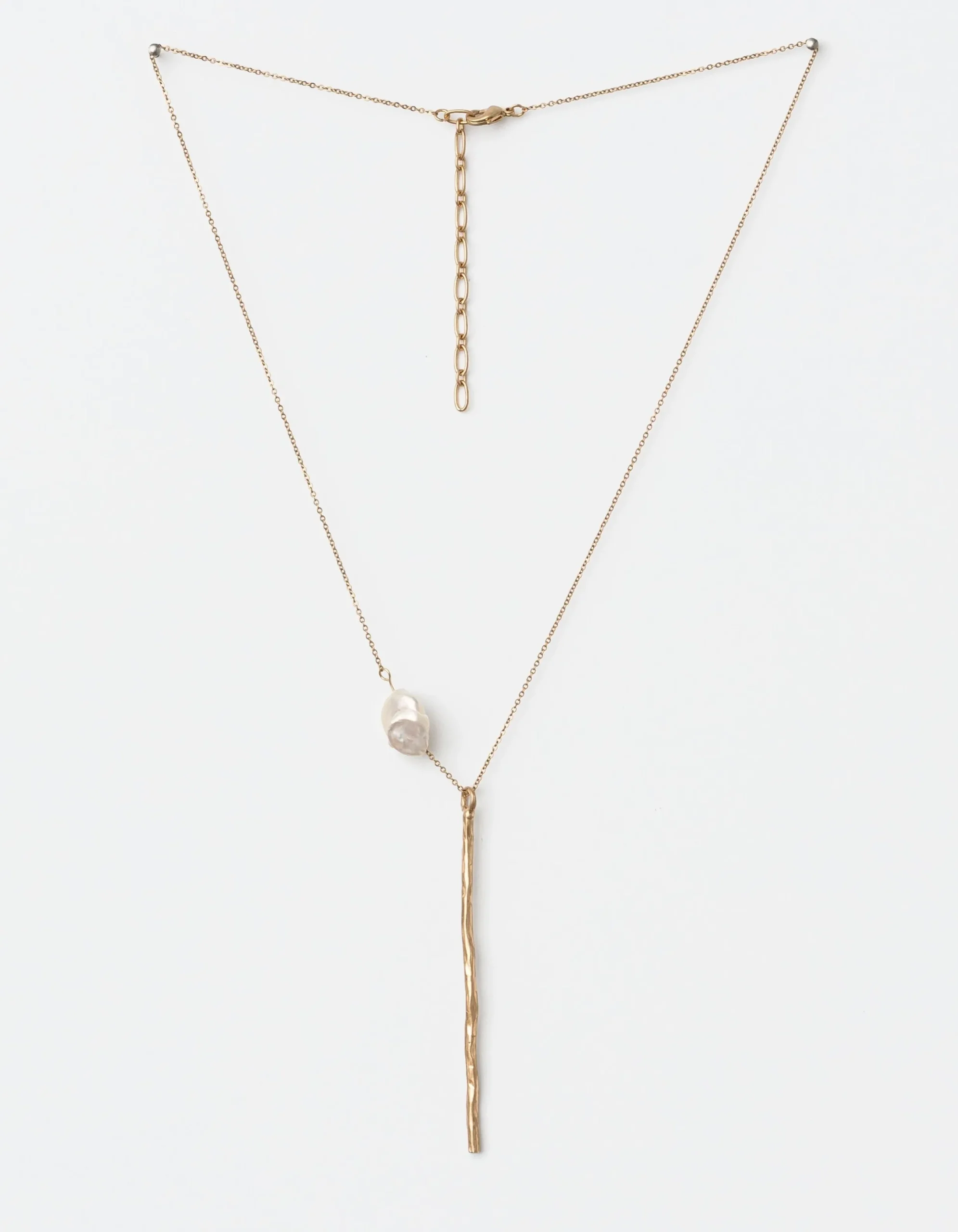 Gold Bar with Pearl Long Necklace