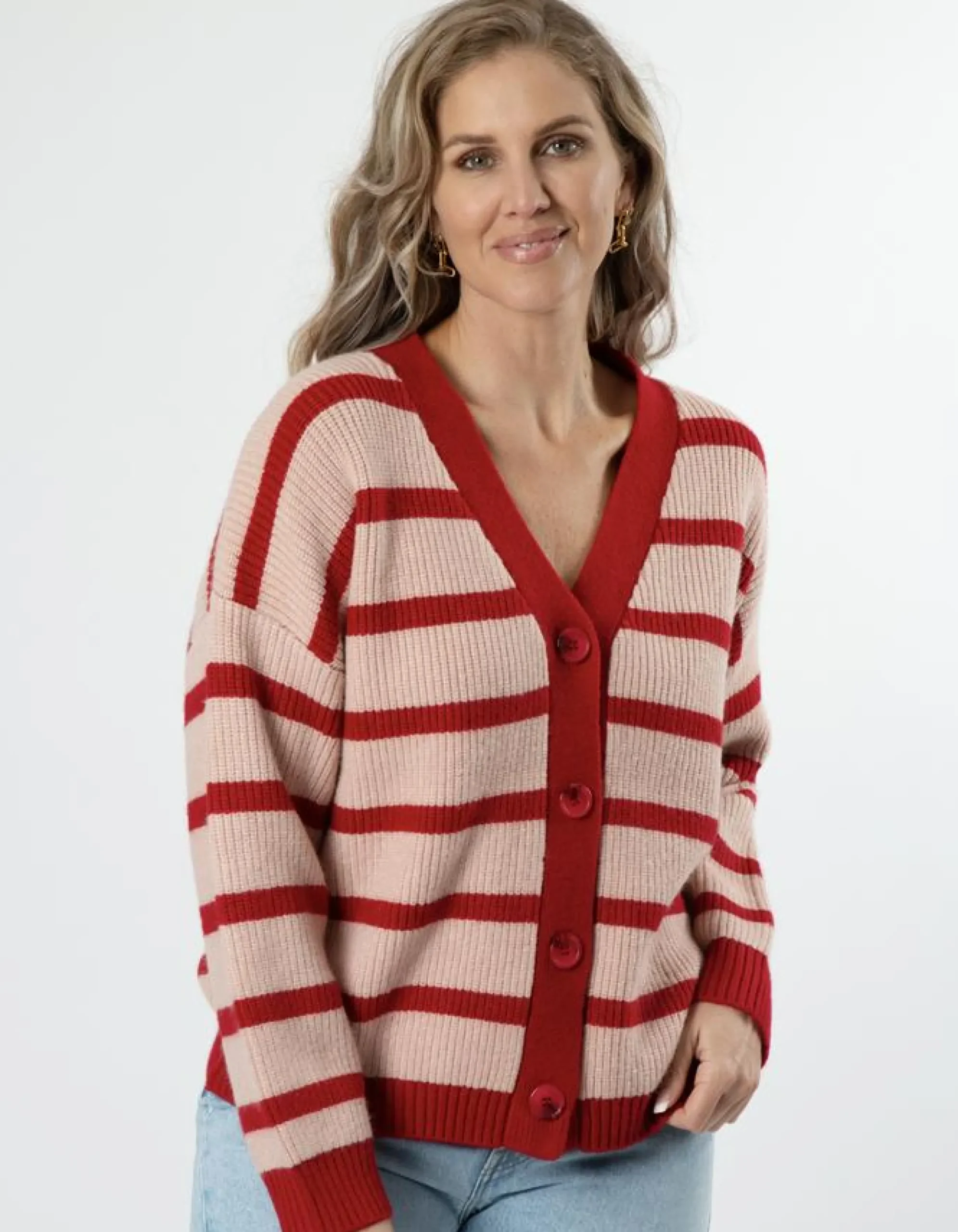 Greyson Cardigan - Pink/Red Stripe