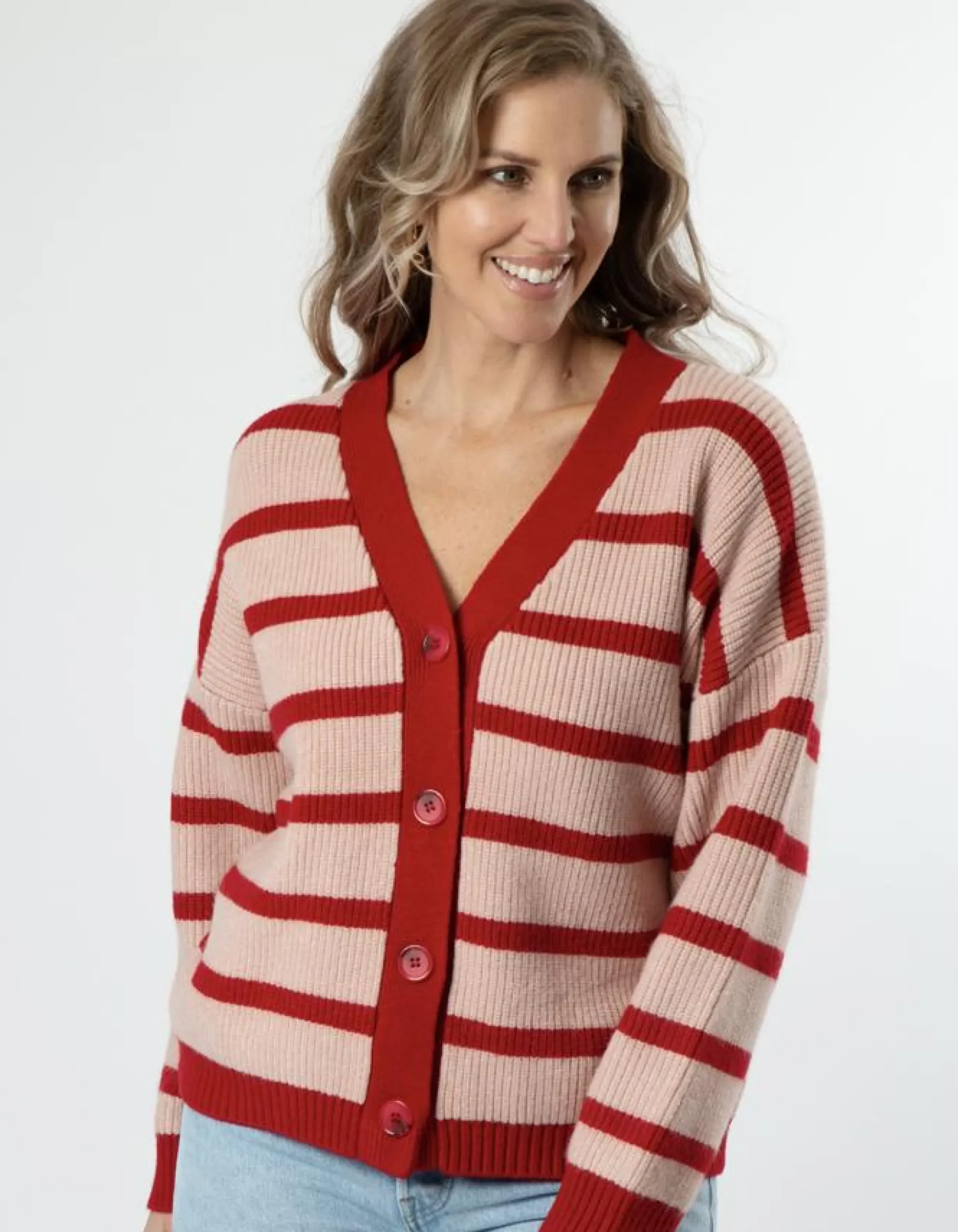 Greyson Cardigan - Pink/Red Stripe