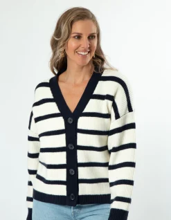 Greyson Cardigan - White/Navy Stripe
