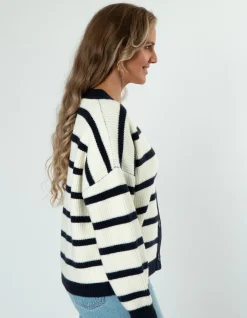 Greyson Cardigan - White/Navy Stripe