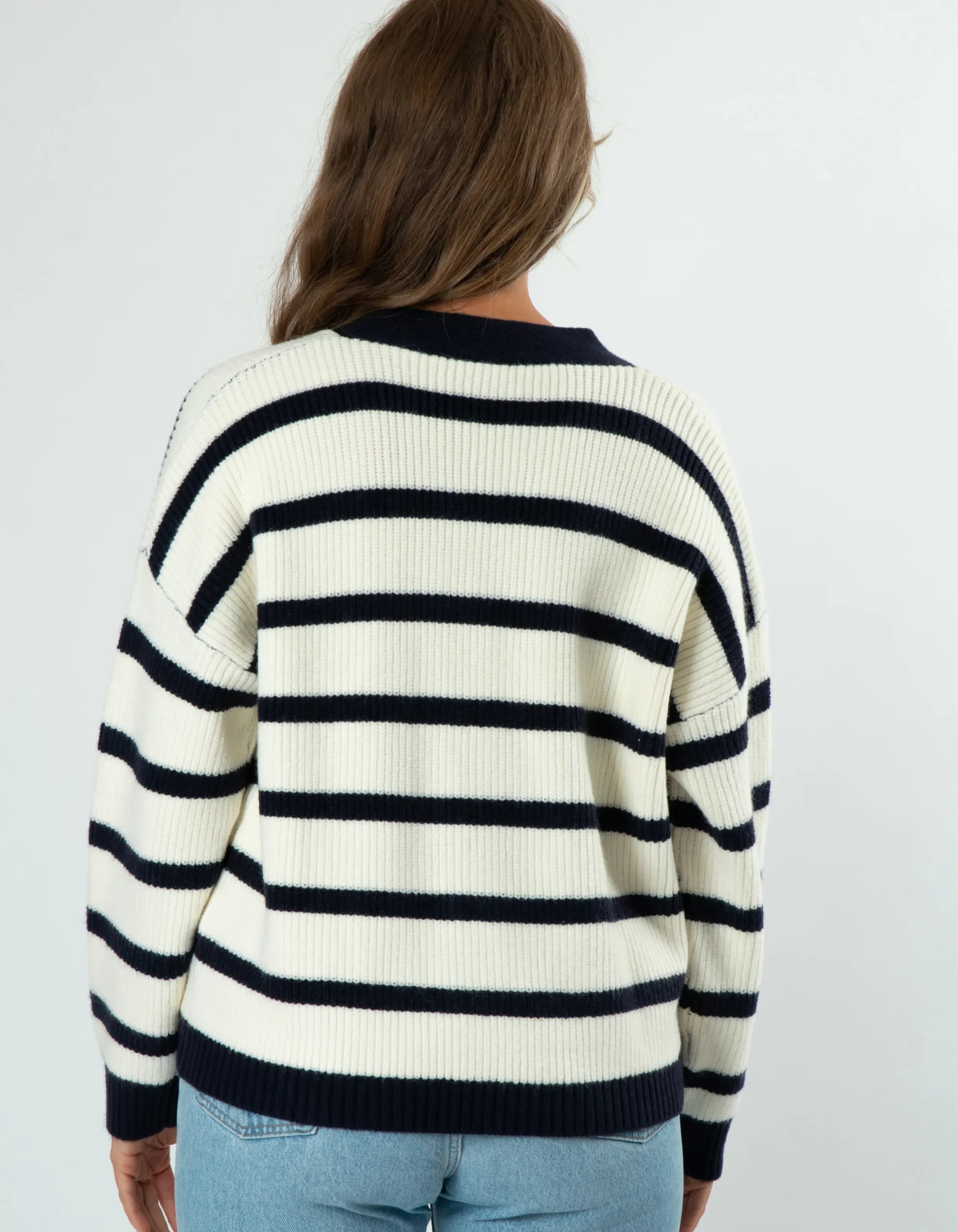 Greyson Cardigan - White/Navy Stripe