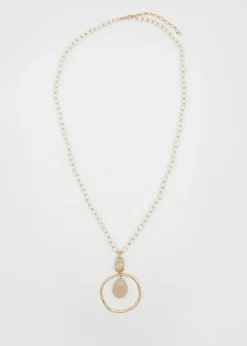 Long White Wooden Bead Necklace