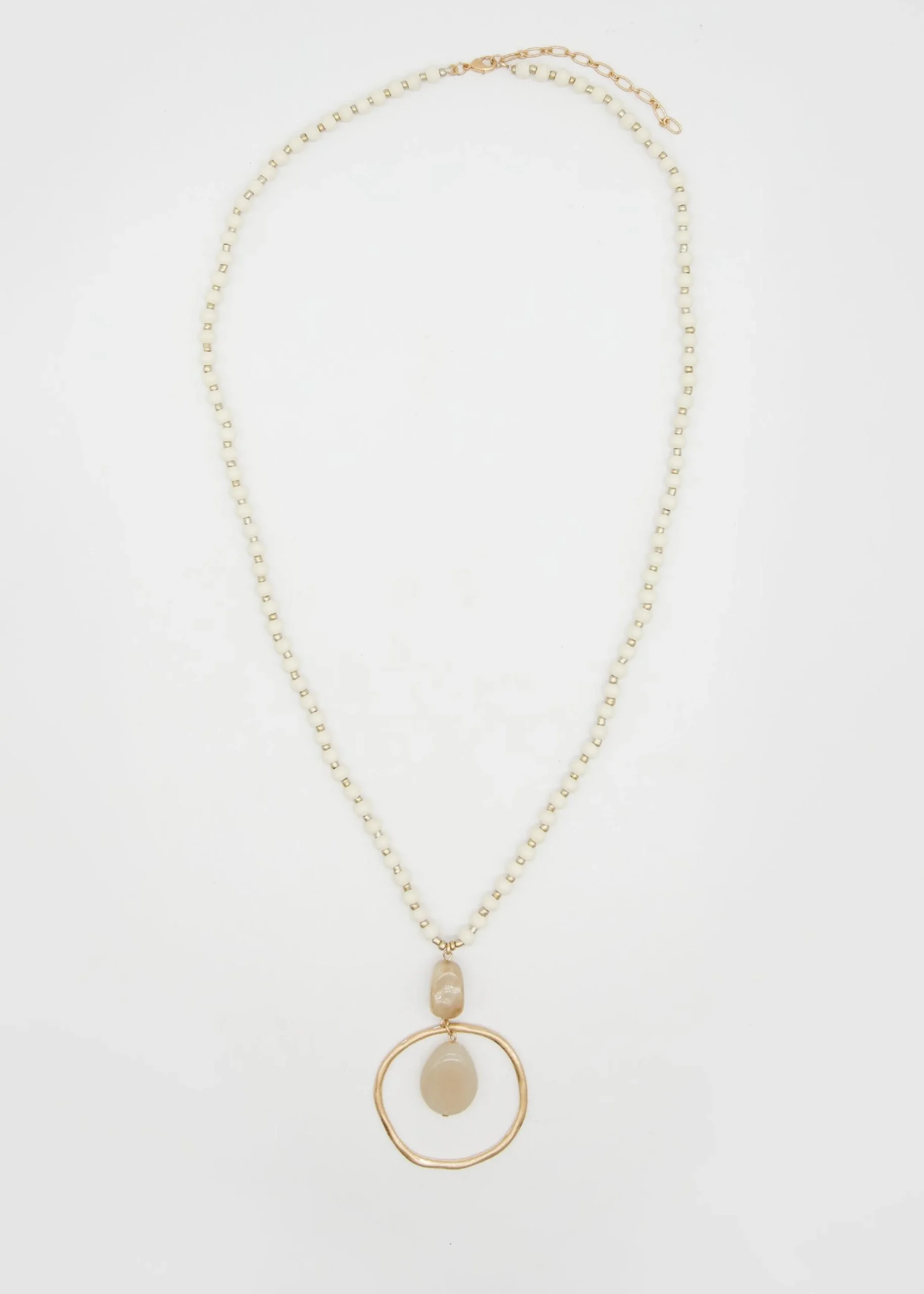 Long White Wooden Bead Necklace
