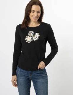 LS Tee - Black Folk Floral