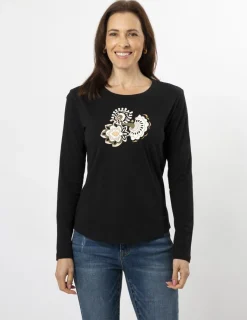 LS Tee - Black Folk Floral