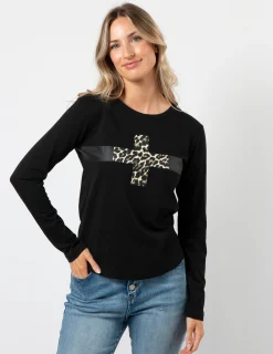 LS Tee - Black with Leopard Cross