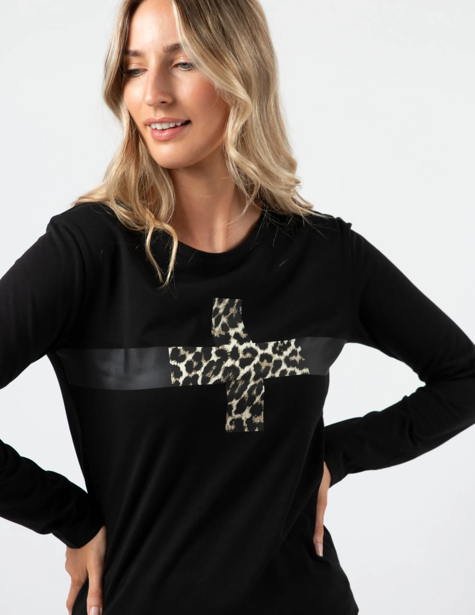 LS Tee - Black with Leopard Cross