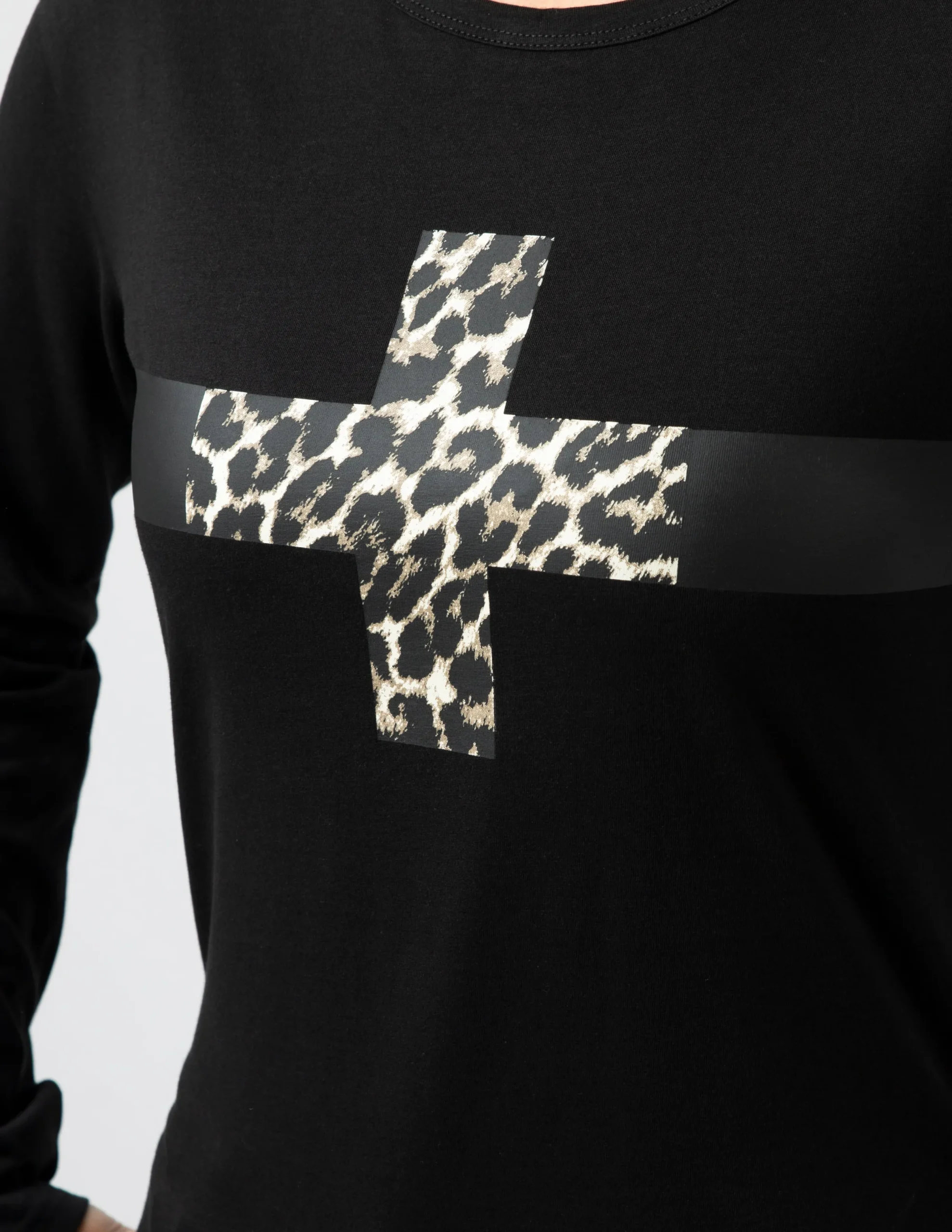 LS Tee - Black with Leopard Cross