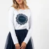 LS Tee - White with Navy Doily