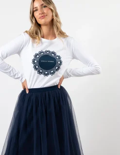 LS Tee - White with Navy Doily
