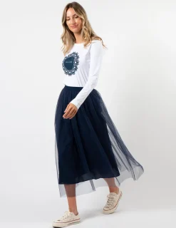 LS Tee - White with Navy Doily