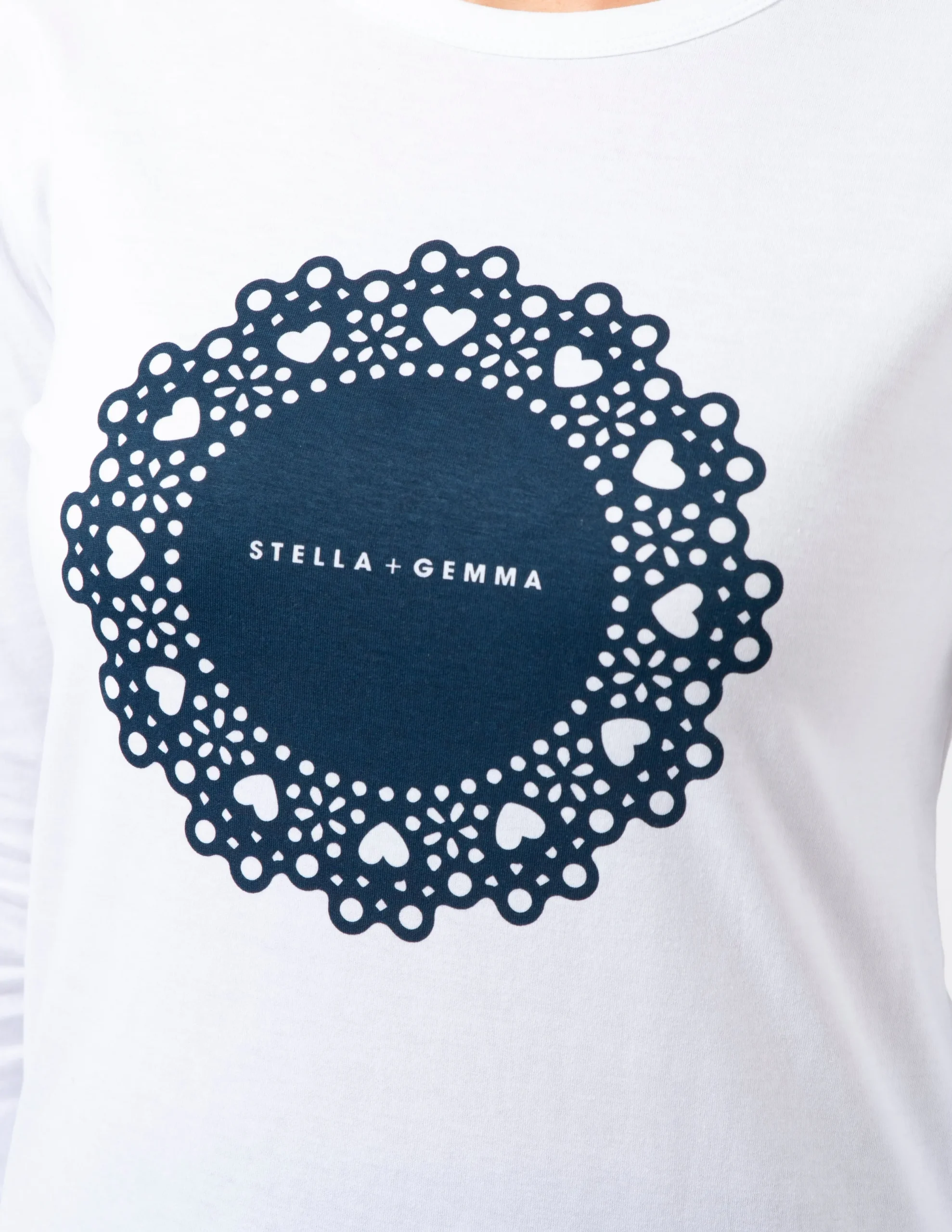 LS Tee - White with Navy Doily