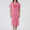 Maxie T-Shirt Dress - Pink with Red Stripe Heart