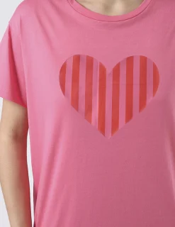 Maxie T-Shirt Dress - Pink with Red Stripe Heart